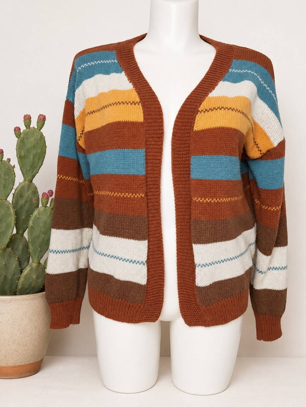 Women's Size Large Striped Sweater Cardigan Acrylic Fall Autumn School Teacher